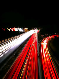 Light trails on road at night