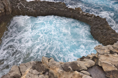 High angle view of rocks in sea