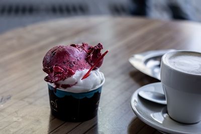 Close-up of dessert on table