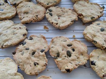 High angle view of cookies