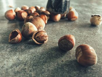 Close-up of hazelnuts on table