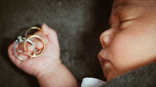 Close-up of woman holding hands