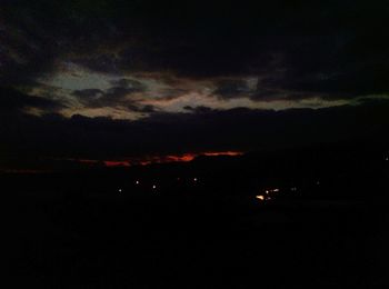 Silhouette landscape against sky at night