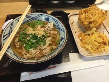 High angle view of food on table