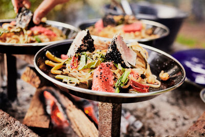 High angle view of food on table