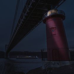 Low angle view of suspension bridge against sky