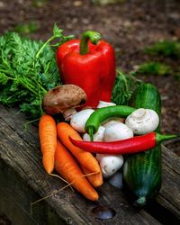 Vegetables in container on table