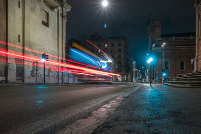 Light trails on road at night