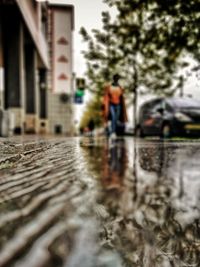 Surface level of wet street in rainy season