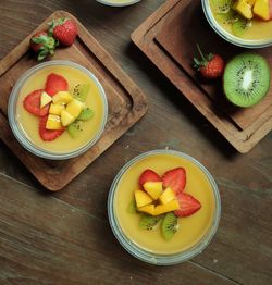 Manggo pudding with fruits topping