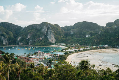 Scenic view of bay against sky