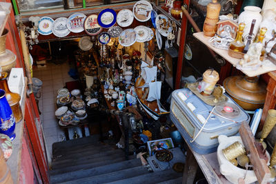 High angle view of market stall for sale