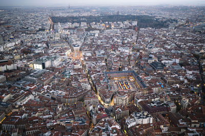 High angle view of buildings in city