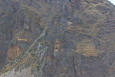 High angle view of text on rock