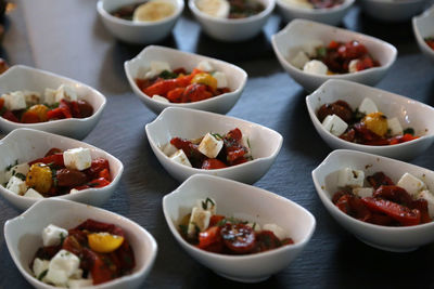 High angle view of salad in plate on table