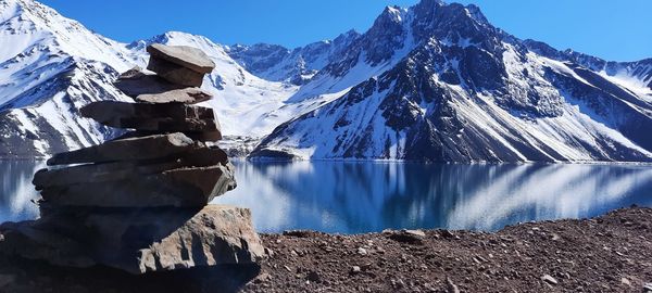 Panoramic view of snowcapped mountains against sky