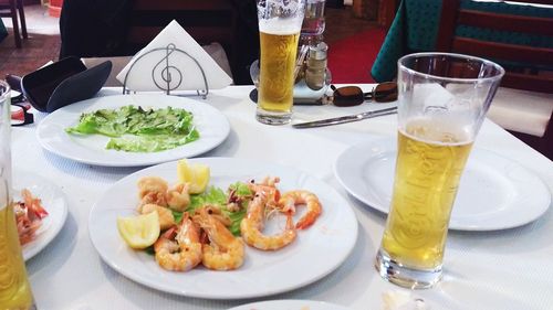 Close-up of food served on table