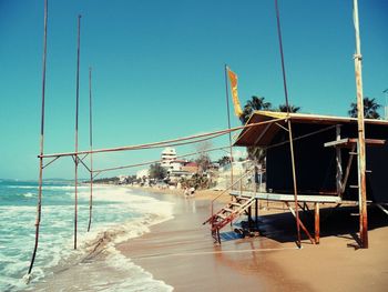 View of sea against clear blue sky