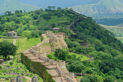 High angle view of fort on mountain