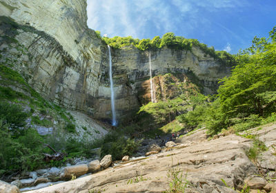 Low angle view of waterfall