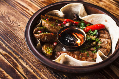 Close-up of food served in bowl on table