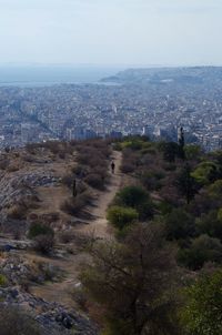 High angle view of cityscape against sky