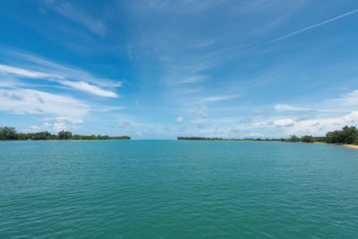 Scenic view of sea against blue sky