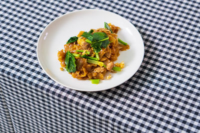 High angle view of salad in plate on table