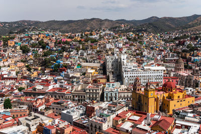 High angle view of buildings in city