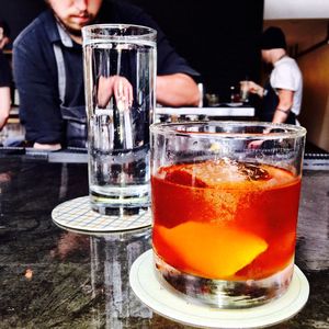 Close-up of beer in glass on table