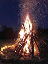 View of bonfire on field at night