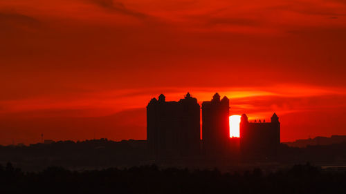 Silhouette of building at sunset