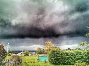 Scenic view of field against cloudy sky