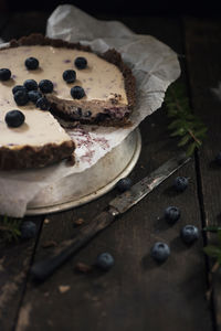 High angle view of tart on table