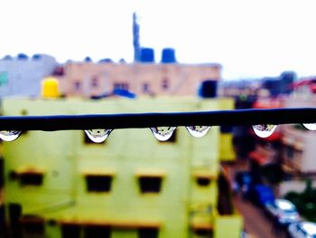 Close-up of water drops on building