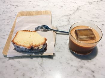 High angle view of breakfast on table