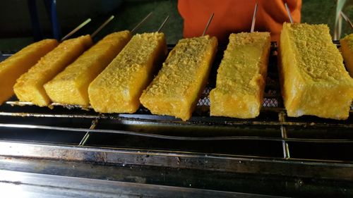 Close-up of meat on barbecue grill