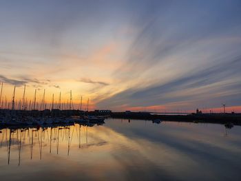 View of marina at sunset