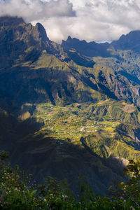 High angle view of dramatic landscape against sky