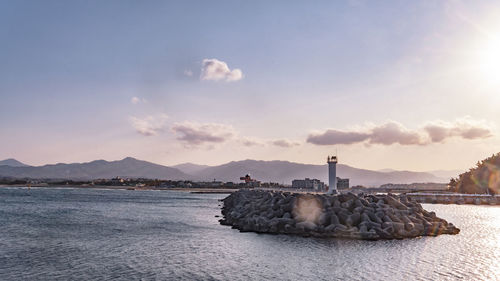 Scenic view of sea against sky during sunset