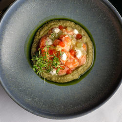 High angle view of food in bowl on table