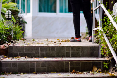 Low section of woman standing on steps