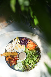 High angle view of food served in plate