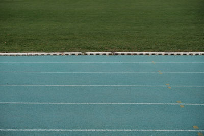 High angle view of soccer field