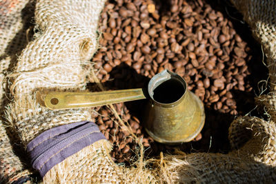 High angle view of coffee beans