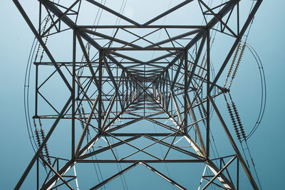 Low angle view of electricity pylon against sky