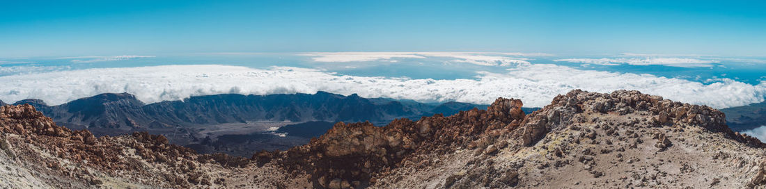 Panoramic view of rocky mountains against sky