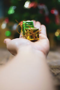 Cropped hand of person holding small gifts