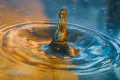 Close-up of drop falling on water surface