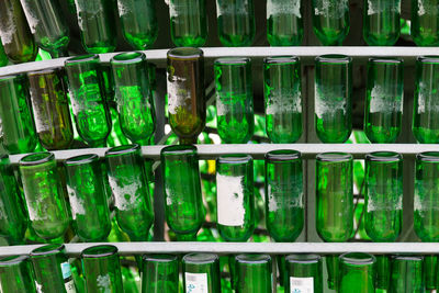 Full frame shot of glass bottles